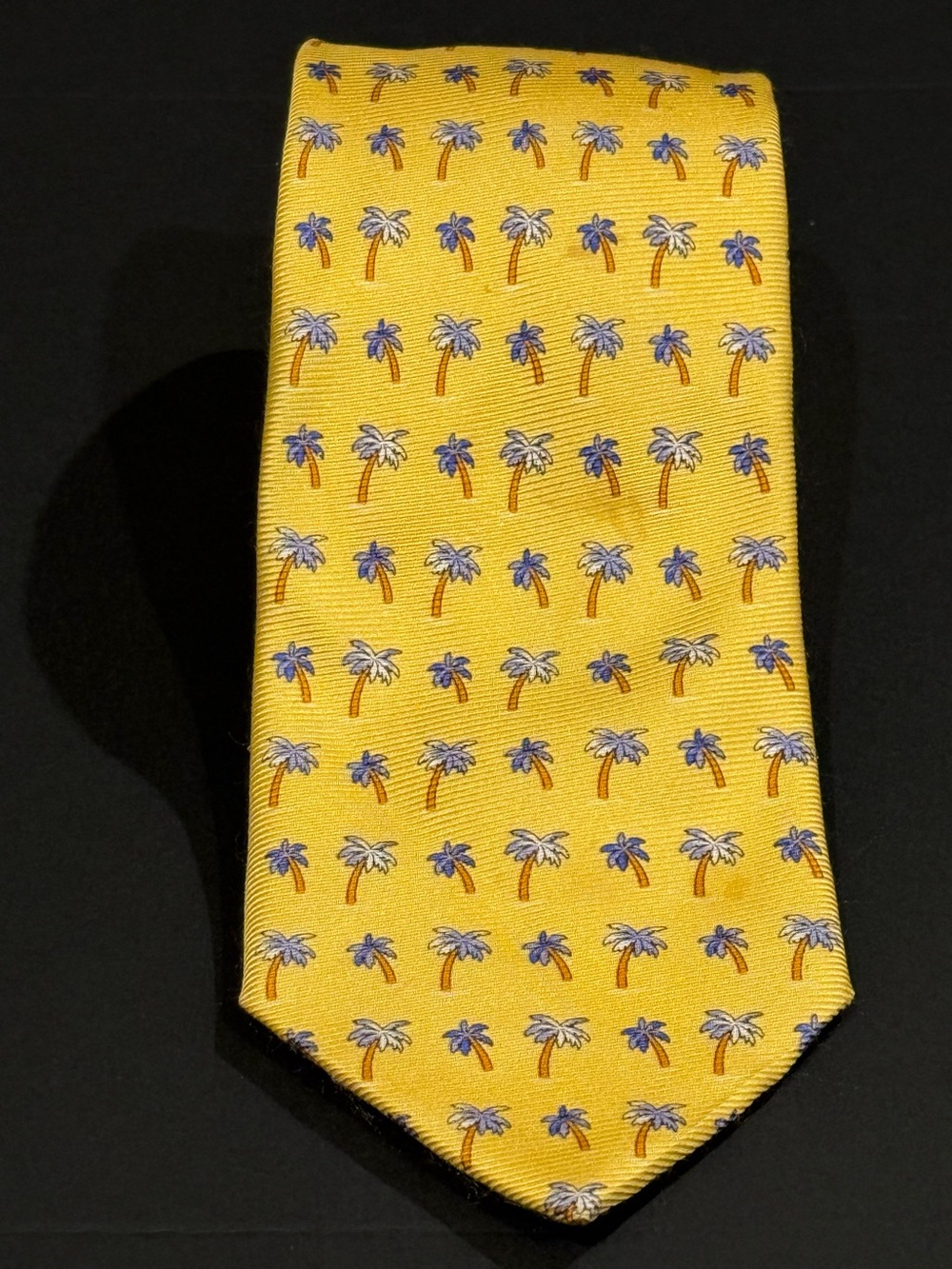 Tommy Hilfiger Yellow Palm Tree Pattern Men's Silk Tie: Made in USA 🇺🇸